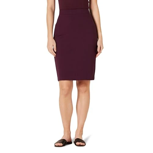 Women's Ponte Pull-on Above-The-Knee Fitted Pencil Skirt, Burgundy, XS