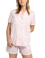 Women's Popeline durchgeknöpfter Pyjama Kurz Pajama Set, Zartrosa, 40 Women's Popeline durchgeknöpfter Pyjama Kurz Pajama Set, Zartrosa, 40