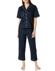 Women's Popeline durchgeknöpfter Pyjama Lang Pajama Set, Nachtblau, 38 Women's Popeline durchgeknöpfter Pyjama Lang Pajama Set, Nachtblau, 38