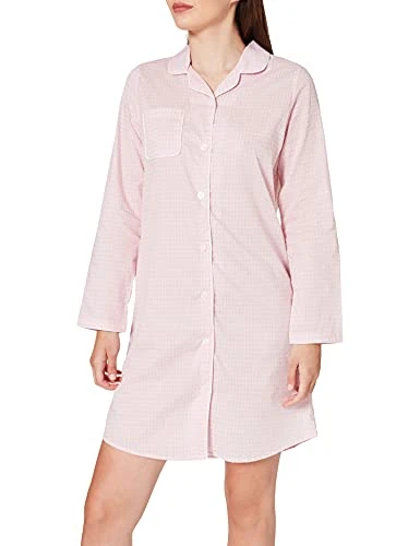 Women's Popeline durchgeknöpftes Nachthemd Langarm Nightgown, Zartrosa, 3 UK