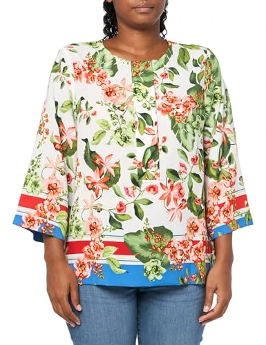 Women's Popover Long Sleeve Floral Printed Sportswear Top, Ivory Multi, L