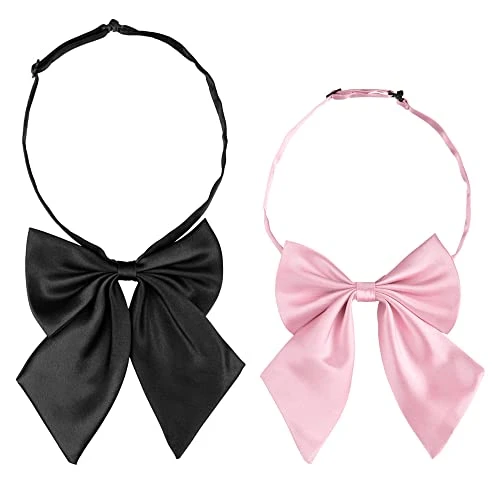 Women's Pre-tied Bow Tie with Adjustable Neck Strap Cute Bowtie 2 Pcs One Size Black&Pink