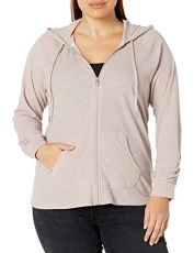 Women's Premium Performance Ruched Long Sleeve Zip Up Hoodie (Standard and Plus) Jacket, Evening Sand, 2X Women's Premium Performance Ruched Long Sleeve Zip Up Hoodie (Standard and Plus) Jacket, Evening Sand, 2X