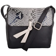 Womens Premium Soft Genuine Leather Two Tone Cross Body Shoulder Bag - Black/Foil Womens Premium Soft Genuine Leather Two Tone Cross Body Shoulder Bag - Black/Foil