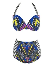 Womens Print Halter Bikini Swimsuit Set Padded Underwire Swimwear Plus Size Bathing Suit 2 Pieces Aspicture XXXL