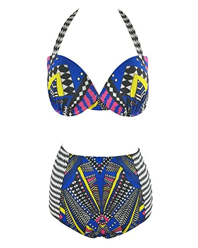 Womens Print Halter Bikini Swimsuit Set Padded Underwire Swimwear Plus Size Bathing Suit 2 Pieces Aspicture XXXL