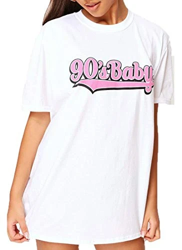 Womens Print T-Shirt, 90s Baby, Pink & White, ML (UK 12-14)