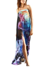 Women's Printed Chiffon Swimwear Beach Wrap Cover Up Dress Beachwear Smock Swimsuit Bathing Suits Maxi Sundress Black