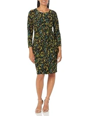 Women's Printed Faux Wrap Dress, Evergreen Combo, S