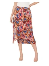 Womens Printed Front-Tie Midi Skirt Red S Womens Printed Front-Tie Midi Skirt Red S