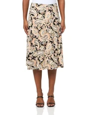 Women's Printed Ity Midi Flared Skirt, Black/Butterscotch Multi, S