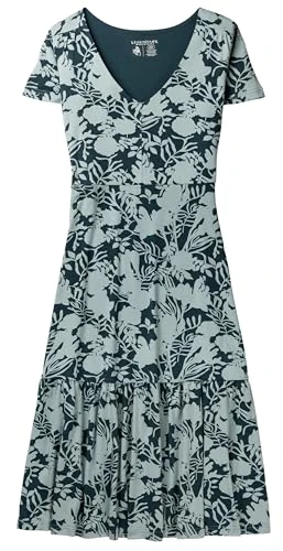 Women's Printed Knit Midi Short Sleeve Dress, Teal Floral Silhouette Print, L