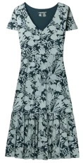 Women's Printed Knit Midi Short Sleeve Dress, Teal Floral Silhouette Print, L Women's Printed Knit Midi Short Sleeve Dress, Teal Floral Silhouette Print, L