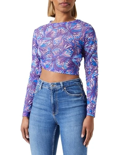 Women's Printed Long Sleeve Slim Blouse, Purple, Large