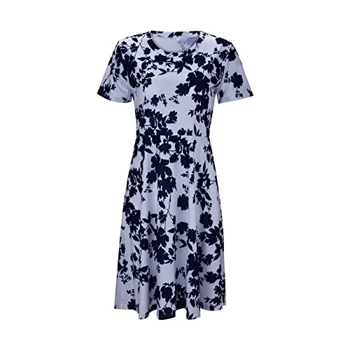 Women's Printed Round Neck Short Sleeve Summer Casual Fashion Slim Curve A Swing Dress Women's Winte