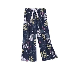 Women's Printed Summer Large Size Loose Breathable Casual Trousers with Wide Leg Artificial Cotton High Waist Trousers Cotton Silk Pyjama Bottoms Women's White Trousers, darkgray, One Size