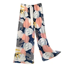 Women's Printed Summer Large Size Loose Breathable Casual Trousers with Wide Leg Artificial Cotton High Waist Trousers Cotton Silk Pyjama Bottoms Hot Pants Women's Denim Skirt Trousers,