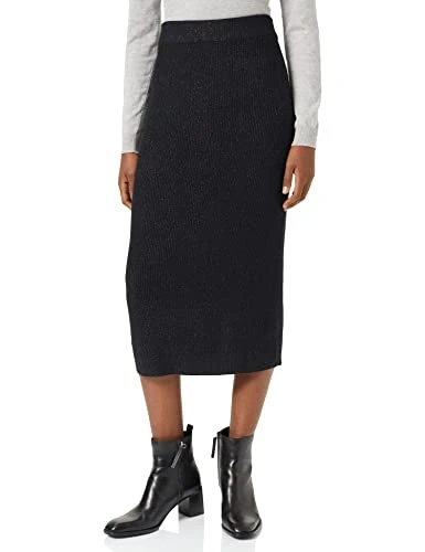 Women's PU Front Slit Skirt, Black, 10 UK