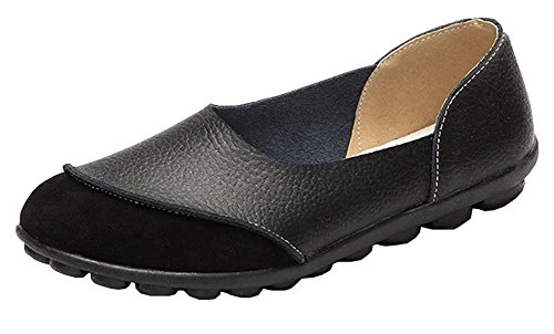 Women's PU Leather Casual Loafers Driving Moccasins Slip-On Flat Shoes (EU 40, Black)