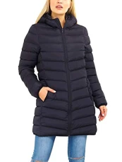 Womens Puffer Coat Padded Mid Length Parka Jacket Black