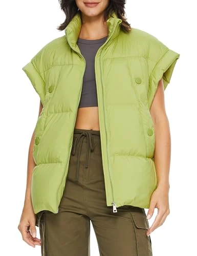 Women's Puffer Down Vest Fashionable Sleeveless Gilet with Zipper Lightweight Jacket for Winter Ligh