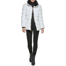 Women's Puffer Faux Fur Collar Quilted Coat Transitional Jacket, White, S Women's Puffer Faux Fur Collar Quilted Coat Transitional Jacket, White, S