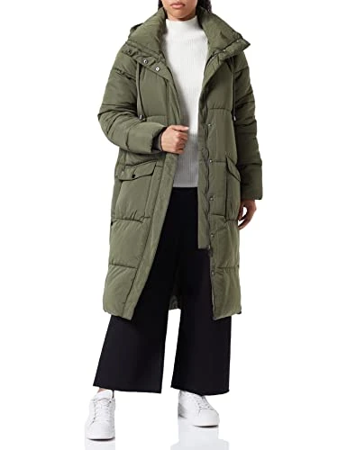 Women's Puffer Jacket Padded Coat Quilted Longline Hooded, Grape Leaf, UK 10