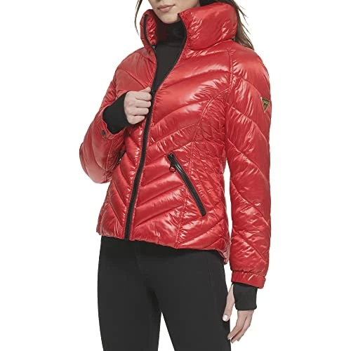 Women's Puffer Storm Cuffs– Quilted, Transitional Jacket, Fire Red, L