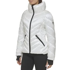 Women's Puffer Storm Cuffs– Quilted, Transitional Jacket, White, M