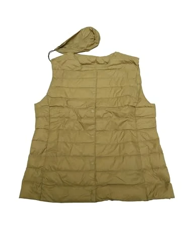 Women's Puffer Vest Sleeveless Lightweight Button Up Quilted Round Neck Jacket Coat, Camel, XS