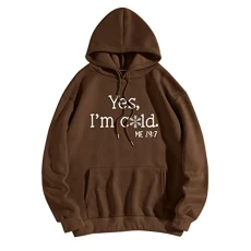 Women's pullover cotton sweatshirt hoodie letter print hoodie long sleeve hooded sweatshirt top pullover slogan graphic drop shoulder drawstring hoodie sweatshirt soft basic hooded pullover, khaki, L