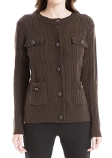 Women's Pullover Faux Button Cardigan, Brown, Large Women's Pullover Faux Button Cardigan, Brown, Large