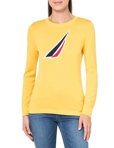 Women's Pullover Long Sleeve Crewneck Sweater, Daffodil Multi, XS