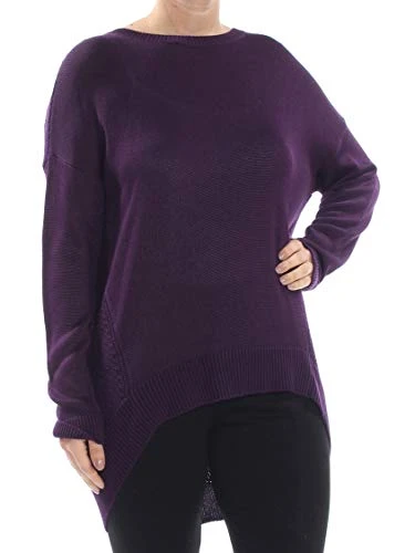 Womens Purple Long Sleeve Crew Neck Hi-Lo Sweater Size: M