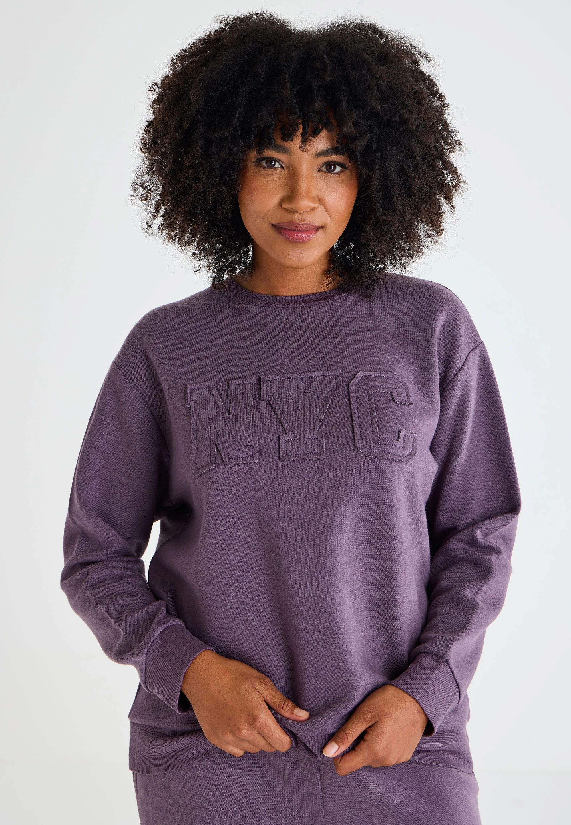 Womens Purple NYC Distressed Sweatshirt