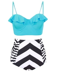 Women's Push Up 2 Pieces Swimsuit High Waist Bikini Set Bathing Suit 3Blue XL Women's Push Up 2 Pieces Swimsuit High Waist Bikini Set Bathing Suit 3Blue XL