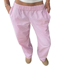 Women's Pyjama Bottoms Ladies Casual Striped Lounge Pants Y2k Summer Wide Leg Trousers Loungewear Sleepwear Nightwear (B - Pink, M)