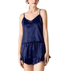 Women's Pyjama Sets Sexy Solid Color Two Piece Fashion Home Wear Set V Neck Women's Lingerie Sets Camisole and Shorts Sleepwear Loungewear Soft Breathable Comfy Pajamas Super Soft Nighties for Women