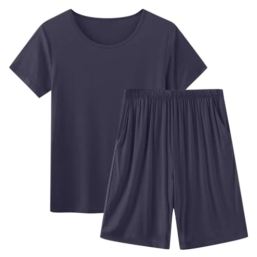 Women's Pyjama Sets Solid Crew Neck Short Sleeve Tops and Shorts with Pockets Cotton Soft Summer Pjs Set 2 Piece Nightwear Sleepwear Ladies Loungewear Plus Size 10-18 UK Sale