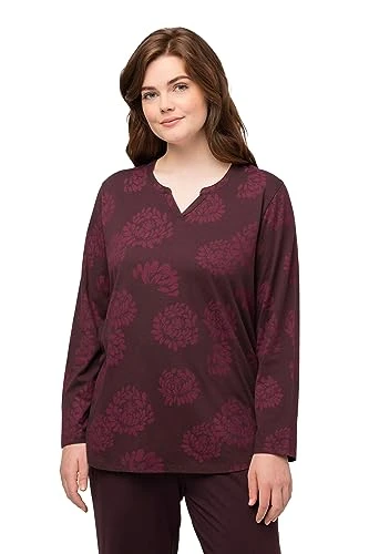 Women's Pyjama Shirt, 1/1 Sleeve with Floral Print, Black Cherry, 20-22