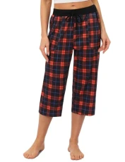 Womens Pyjamas Bottoms Lounge Capri Pants Soft Checked Cropped Pajama Bottoms Sleepwear Pants with Pockets