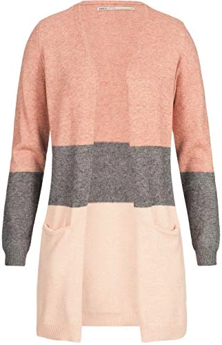 Women's Queen L/S Long Knt Noos Cardigan Sweater, Multi-coloured (Misty Rose Stripes: W. Mgm/Cloud Pink Melange), M UK