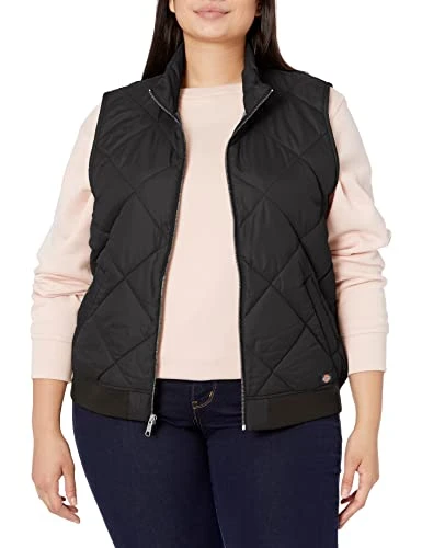 Women's Quilted Bomber Vest Jacket, Black, x-Large