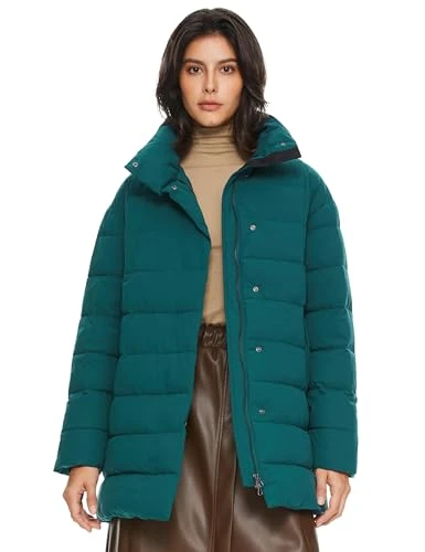 Women's Quilted Coat Mid-Length Heated Coat Zip Up Stand Collar Snap Windproof Green M