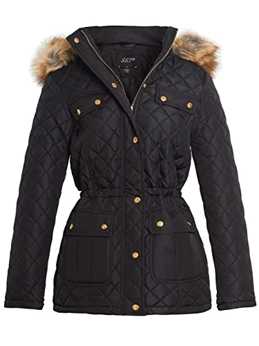 Womens Quilted Diamond Parka Coat Black