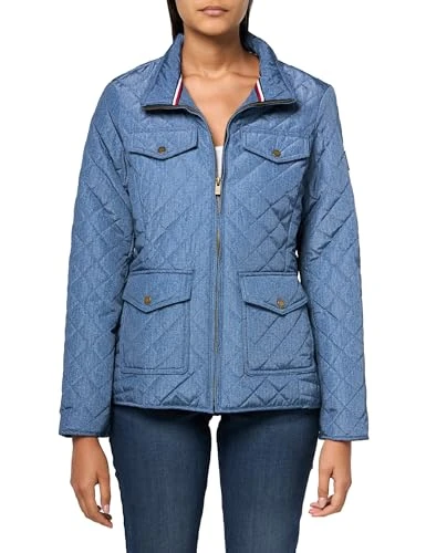 Women's Quilted Fall Fashion, Lightweight Jacket, Blue Multi, L