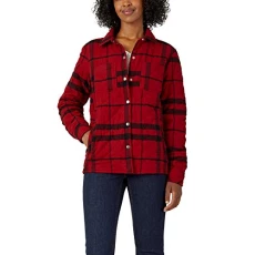 Women's Quilted Flannel Jacket Work Utility Button Down Shirt, English Red Black Plaid, S Women's Quilted Flannel Jacket Work Utility Button Down Shirt, English Red Black Plaid, S