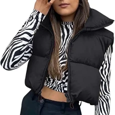 Women's Quilted Gilet Ladies Sleeveless Puffer Jacket Vintage Zip Up Short Padded Body Warmer Vest Y2k Aesthetic Top Winter Autumn (Black, L)