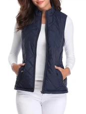 Women's Quilted Gilet, Lightweight Body Warmer Padded Outdoor Vest Sleeveless Jacket Dark Blue Large