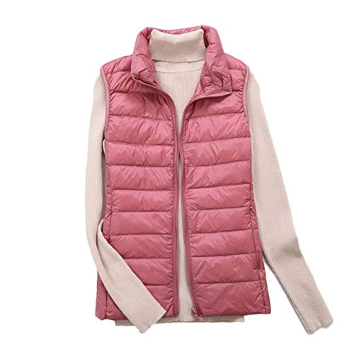 Women's Quilted Gilet Vest Body Warmer Coat Light Weight Packable Puffer Jacket Pink 4XL